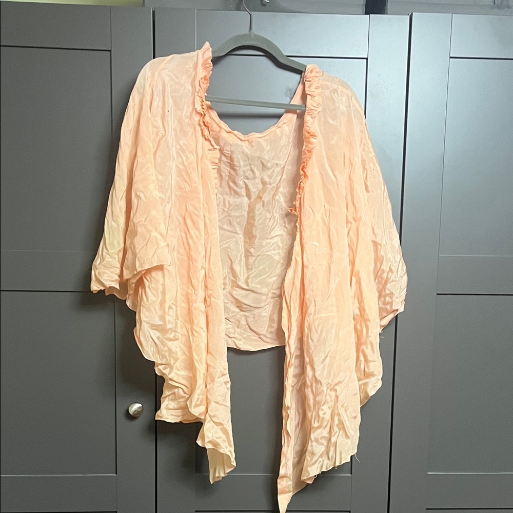 Vintage Peach Silk Ruffled Open Front Caplet